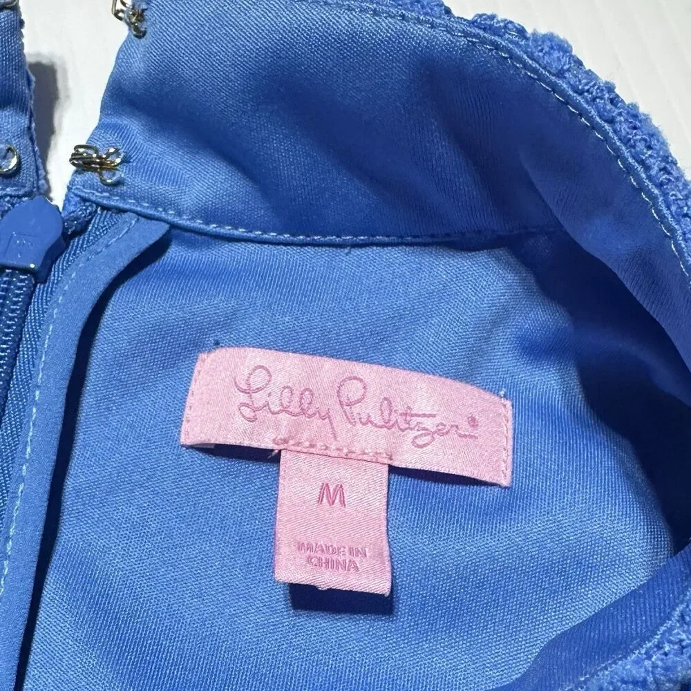 Lilly Pulitzer Size M ALEXA Blue Crochet Lace Dress Sleeveless Zip Charm Shift - Picture 6 of 12